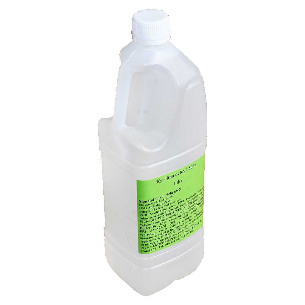 Kyselina octová 80% 1l, detail balení, včelařské použití, praktické provedení