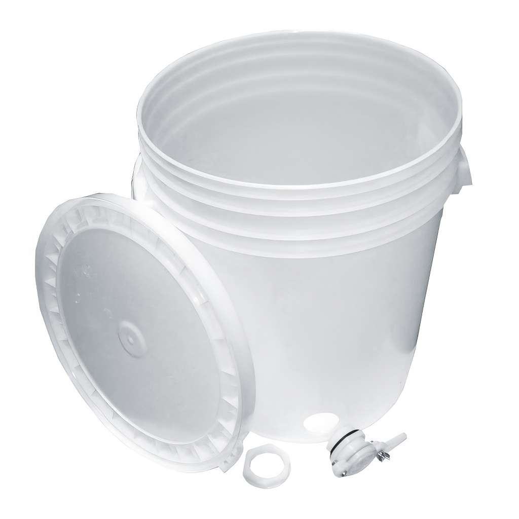 Stáčecí nádoba plast 35 - 40 kg bílá, produktová fotografie, použití, včelařské potřeby
