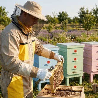 Kombinéza včelařská s kloboukem, béžová vel,: S-XXXL