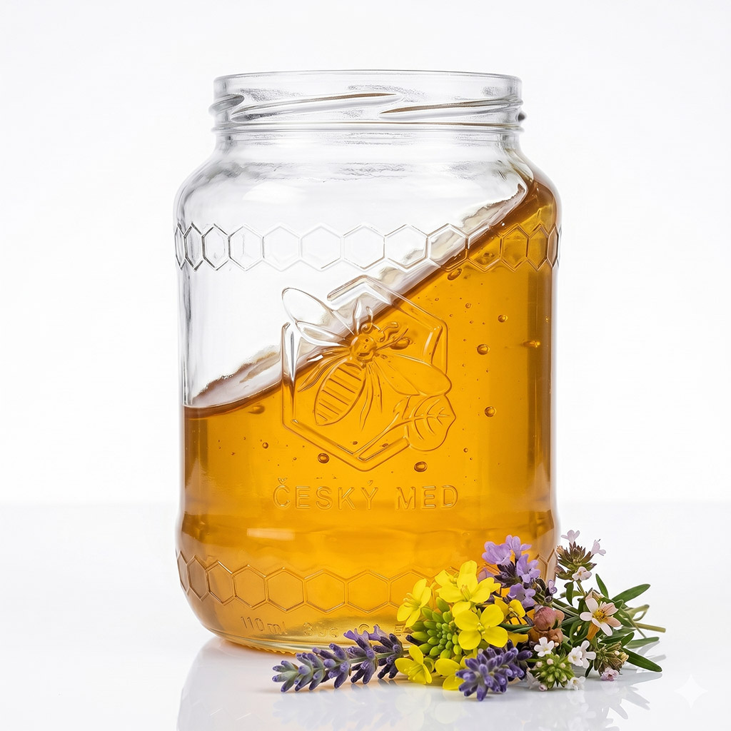 sklenice na med, MED, 770 ml, med s květinami, prodejní balení
