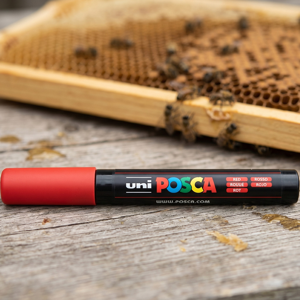 popisovač Uni POSCA, včelí matka, značení, včelařství
